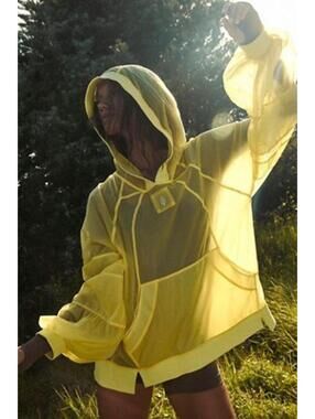 Free People Movement Sheer Mesh Hoodie Pullover Lemon Yellow XS TP MSRP $128